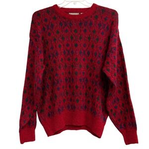 VTG 90s Christopher Hayes Sweater Sz L Red Geometric Pattern Grandpacore Linen